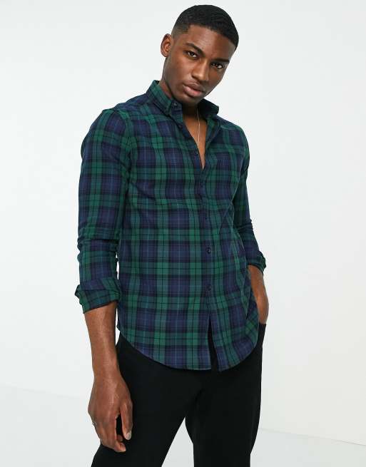 Chemise Homme TEX En Coton – Taille S – Coupe Regular – Motif Carreaux Bleu Et Vert – Occasion En Très Bon état – Fabriqué En France