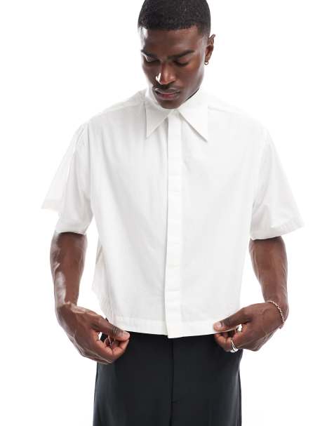 ASOS DESIGN - Chemise courte coupe carrée en mousseline style années 70 avec col - Blanc - view 1