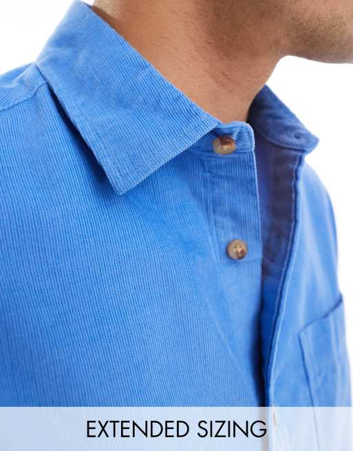 ASOS DESIGN - Chemise courte coupe carrée oversize en velours côtelé avec manches courtes - Bleu