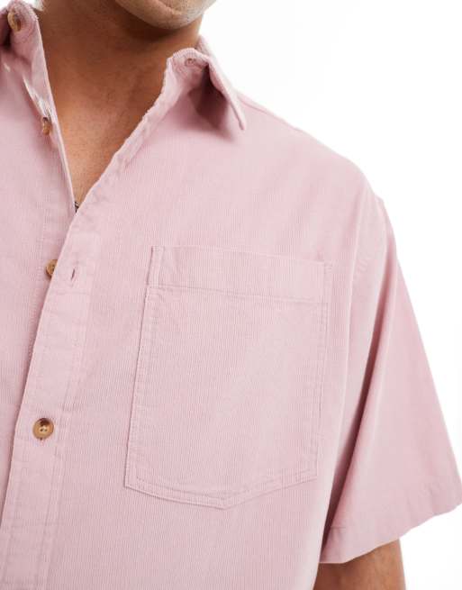 ASOS DESIGN - Chemise courte coupe carrée oversize en velours côtelé avec manches courtes - Rose clair, 3 de 4