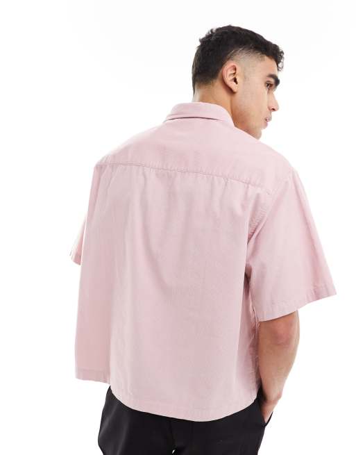 ASOS DESIGN - Chemise courte coupe carrée oversize en velours côtelé avec manches courtes - Rose clair, 4 de 4