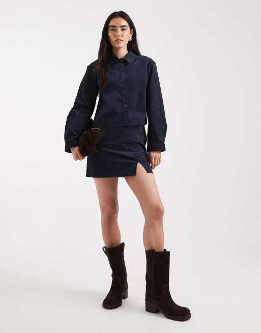 ASOS DESIGN - Chemise courte d'ensemble en velours côtelé - Bleu marine, 3 de 4