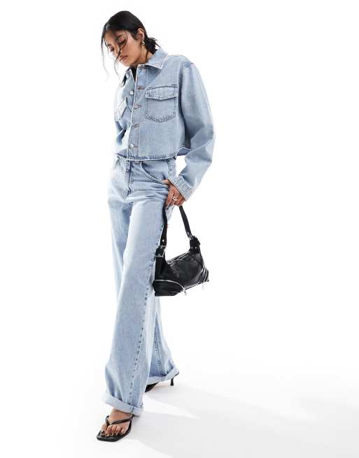 ASOS DESIGN - Chemise courte en jean à franges - Bleu délavé moyen, 3 de 4