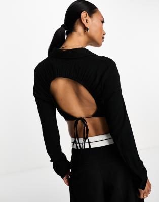 ASOS DESIGN crop shirt with open back in black - ASOS Price Checker