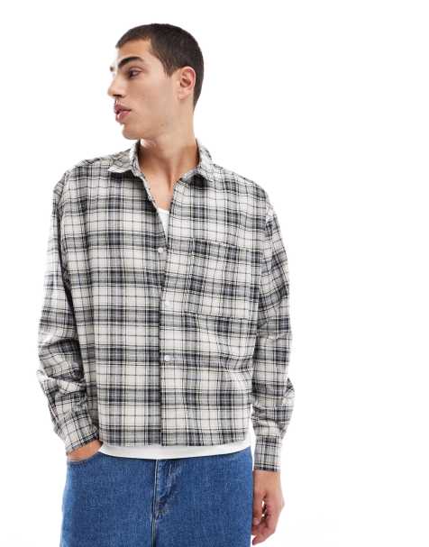 ASOS DESIGN - Chemise courte oversize à carreaux - Vert foncé et bleu marine - view 1