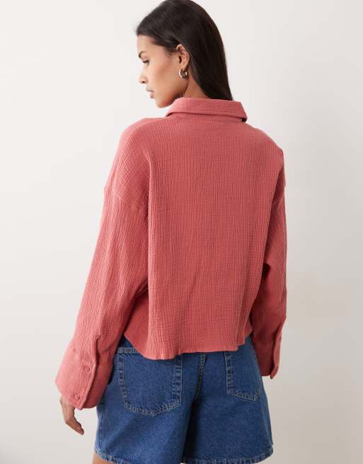 ASOS DESIGN - Chemise courte texturée en coton - Rose, 4 de 4