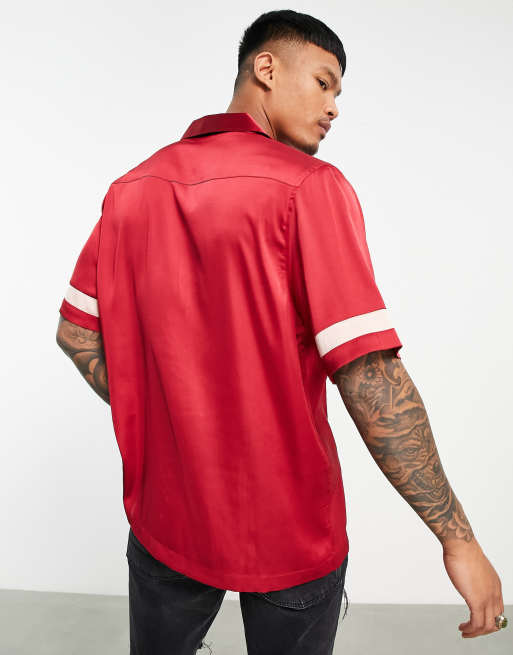 ASOS DESIGN - Chemise de bowling décontractée avec col à revers et broderie sur la poitrine - Rouge, 2 de 4