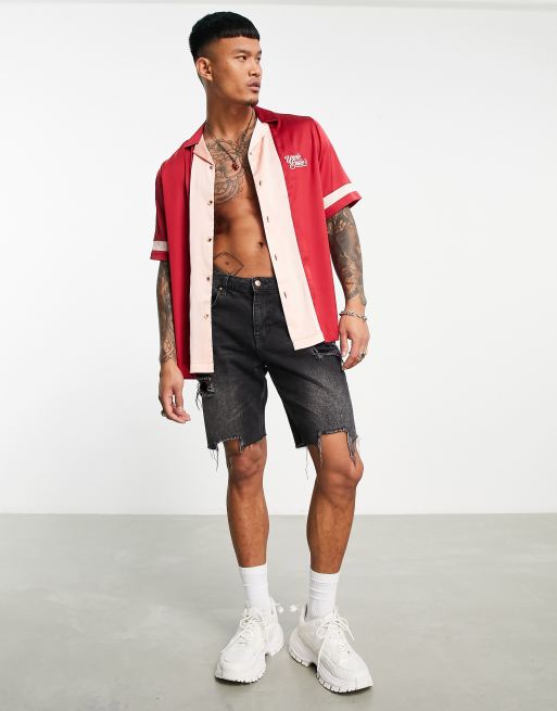 ASOS DESIGN - Chemise de bowling décontractée avec col à revers et broderie sur la poitrine - Rouge, 4 de 4