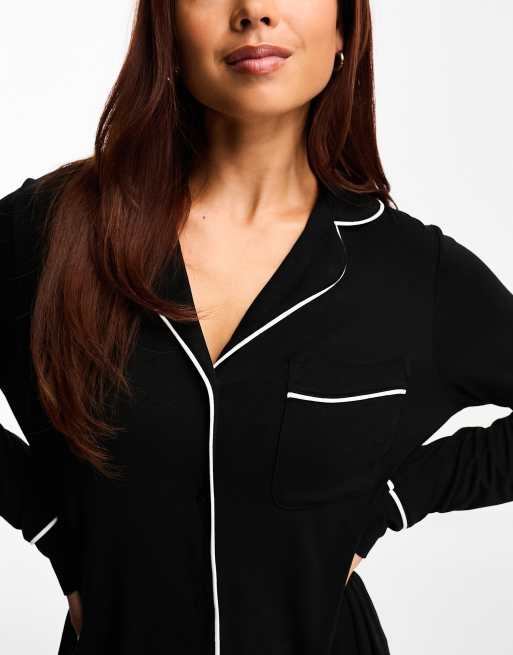 ASOS DESIGN Chemise de nuit ultra douce a liseres contrastants Noir ASOS
