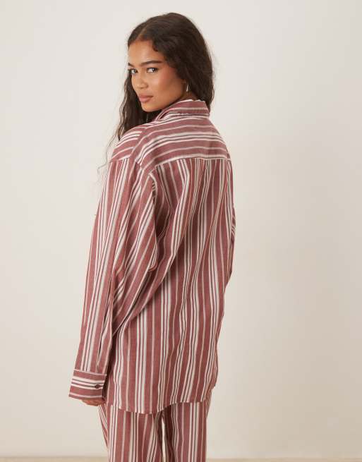 ASOS DESIGN - Chemise de pyjama légère à manches longues et rayures - Rouge et blanc, 3 de 4