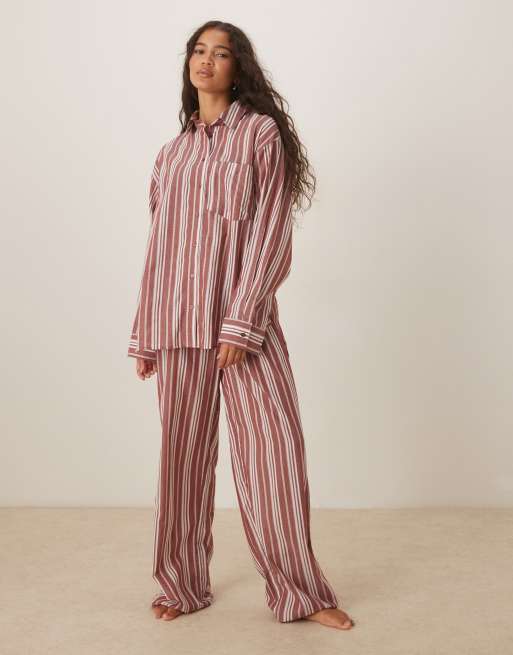 ASOS DESIGN - Chemise de pyjama légère à manches longues et rayures - Rouge et blanc, 4 de 4