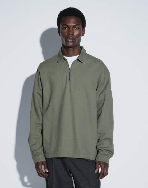 ASOS DESIGN chemise de rugby oversize avec zip en kaki - view 1