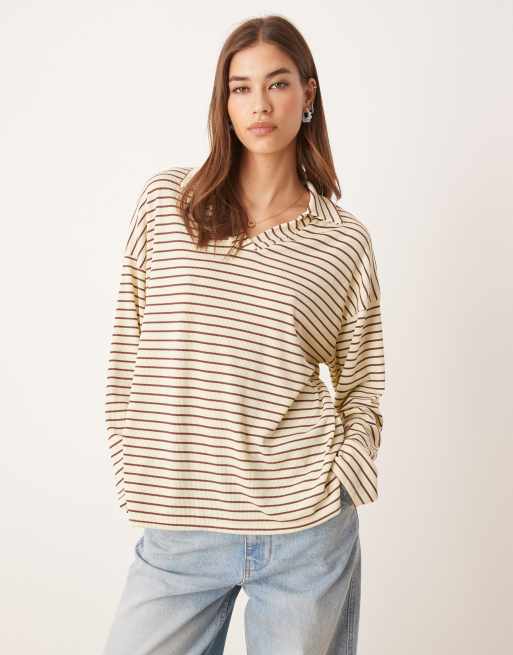 ASOS DESIGN - Chemise de rugby rayée avec col et manches longues - Jaune