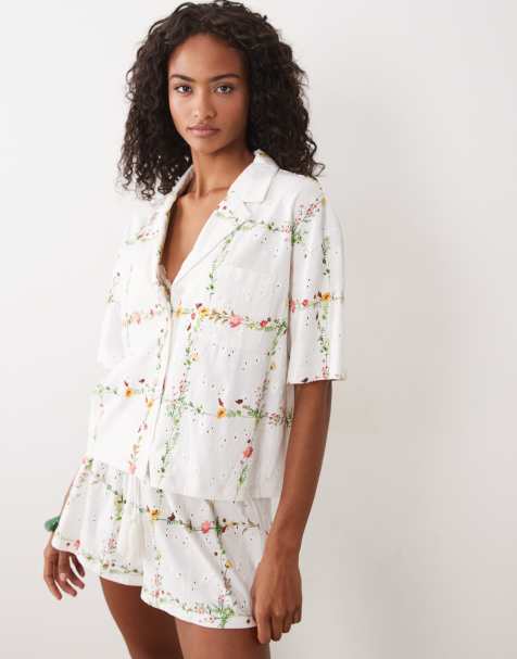 ASOS DESIGN - Chemise de vacances en jersey et broderie anglaise à imprimé fleurs - view 1
