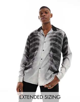 ASOS DESIGN relaxed revere shirt in ribcage print - ASOS Price Checker