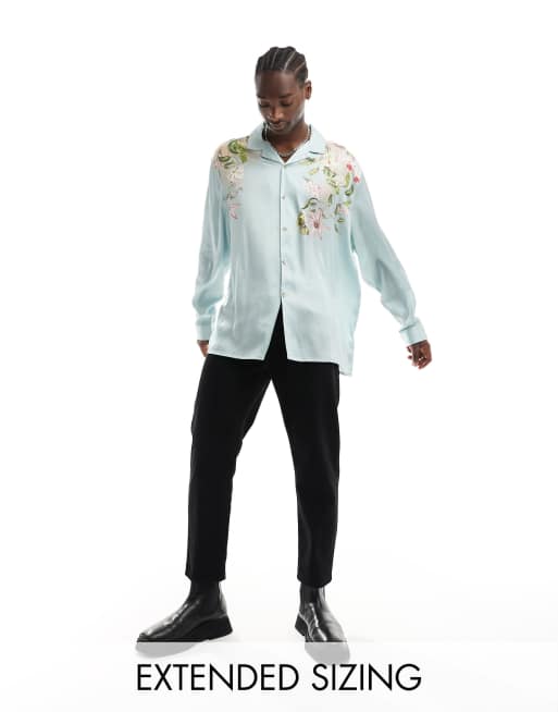 ASOS DESIGN - Chemise décontracté en satin avec col à revers et imprimé fleurs placé