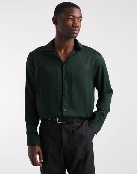 ASOS DESIGN - Chemise décontractée à col à larges revers - Vert foncé - view 1