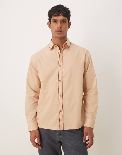 ASOS DESIGN - Chemise décontractée à coutures apparentes - Beige - view 1