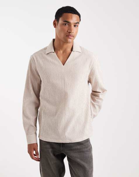 ASOS DESIGN - Chemise décontractée à enfiler en crépon rayé - Beige - view 1