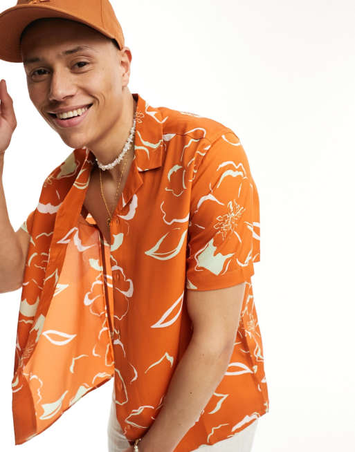 ASOS DESIGN - Chemise décontractée à fleurs avec col à revers - Orange