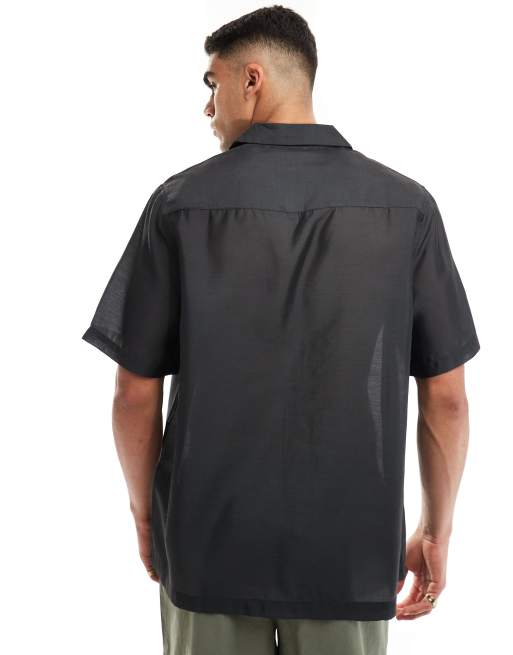 ASOS DESIGN - Chemise décontractée à imprimé floral flouté avec col à revers - Noir , 4 de 4