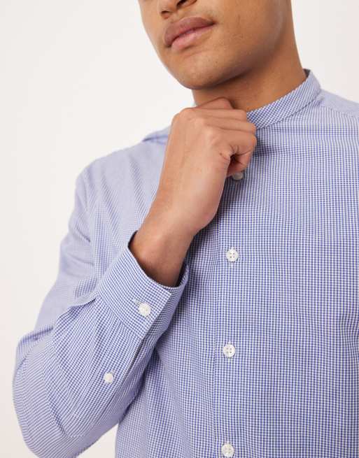 ASOS DESIGN - Chemise décontractée à micro-carreaux avec col grand-père - Bleu, 5 de 5