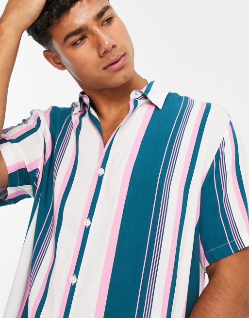 ASOS DESIGN - Chemise décontractée à rayures - Blanc/bleu sarcelle, 3 de 4