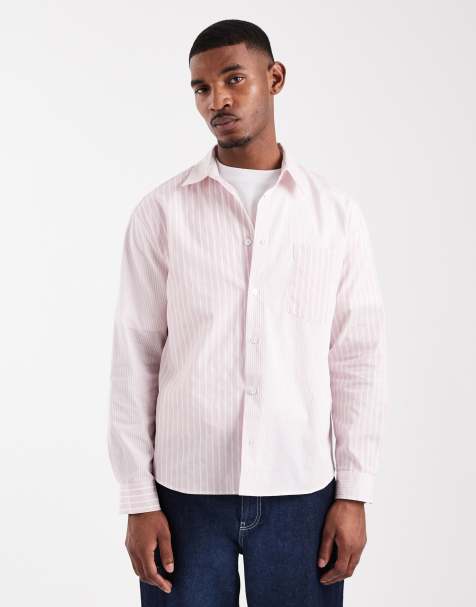 ASOS DESIGN - Chemise décontractée à rayures effet patchwork - Rose - view 1