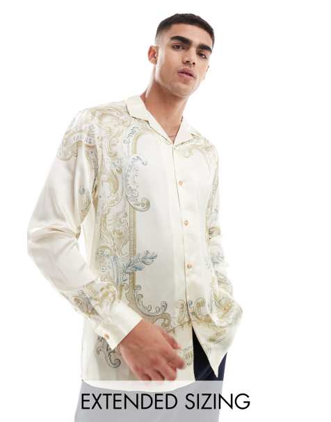 ASOS DESIGN - Chemise décontractée à revers avec imprimé opulent - Crème - view 1