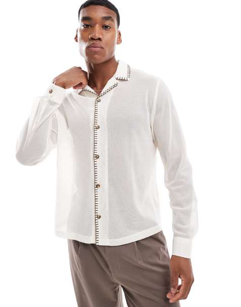 ASOS DESIGN - Chemise décontractée à revers et détail surpiqué contrastant - Blanc - view 1