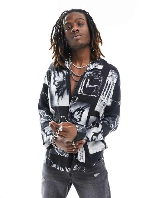 ASOS DESIGN - Chemise décontractée avec col à revers échancré et imprimé photographique grunge