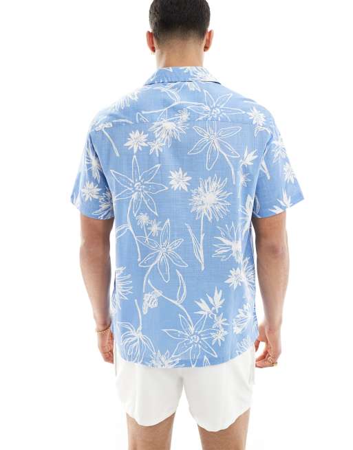 ASOS DESIGN - Chemise décontractée avec col à revers et imprimé fleuri - Bleu, 4 de 4