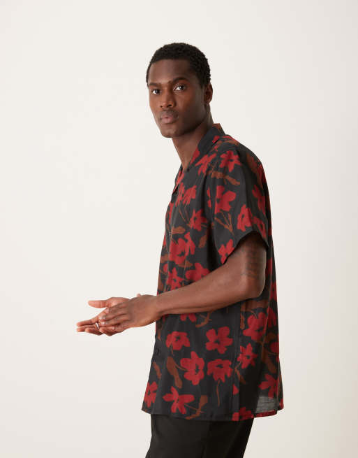 ASOS DESIGN - Chemise décontractée avec col à revers et imprimé fleuri - Noir/rouge, 2 de 4