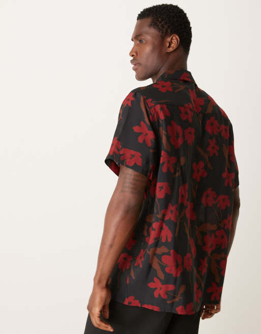 ASOS DESIGN - Chemise décontractée avec col à revers et imprimé fleuri - Noir/rouge, 4 de 4