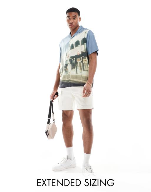 ASOS DESIGN - Chemise décontractée avec col à revers et imprimé photo - Bleu