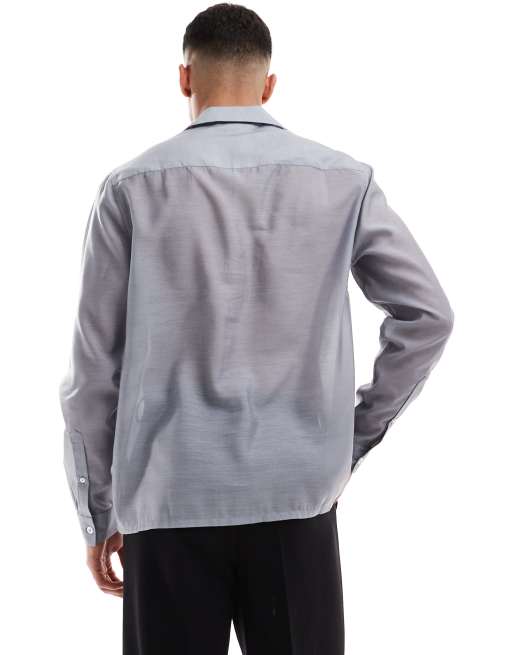 ASOS DESIGN - Chemise décontractée avec col à revers et imprimés fleuris placés - Gris, 2 de 4
