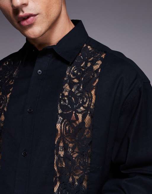 ASOS DESIGN - Chemise décontractée avec empiècement en dentelle - Noir, 5 de 5
