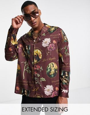 Chemises Chemise décontractée avec large col à revers en satin imprimé fleuri