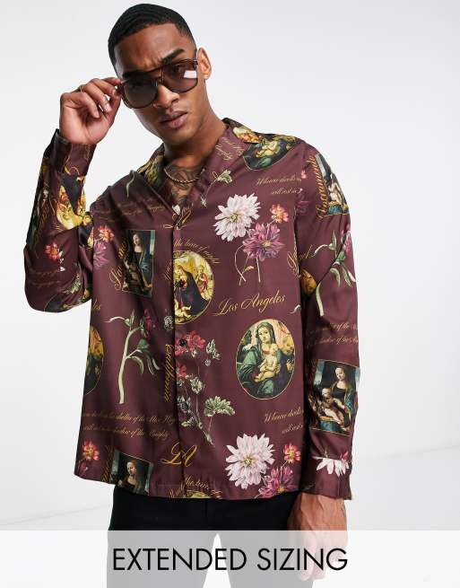 ASOS DESIGN - Chemise décontractée avec large col à revers en satin imprimé fleuri