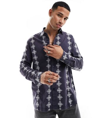 ASOS DESIGN relaxed shirt with contrast broderie stripe - ASOS Price Checker