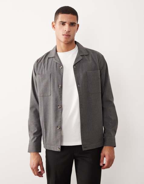 ASOS DESIGN - Chemise décontractée coupe carrée à fines rayures avec col à revers - Gris - view 1