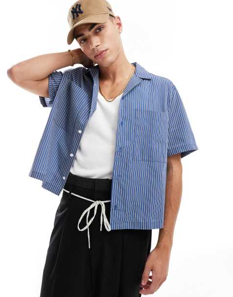 ASOS DESIGN - Chemise décontractée coupe carrée à rayures avec poches devant - Bleu - view 1