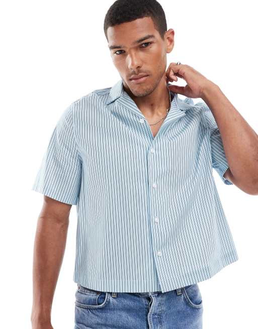 ASOS DESIGN - Chemise décontractée coupe carrée avec col à revers et rayures - Bleu