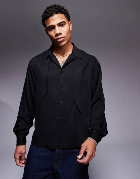 ASOS DESIGN - Chemise décontractée coupe carrée avec encolure nouée - Noir - view 1