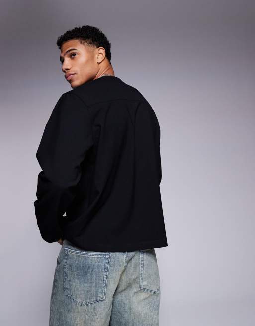 ASOS Design - Chemise décontractée coupe carrée sans col - Noir, 2 de 4