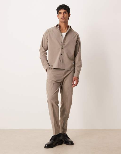 ASOS DESIGN - Chemise décontractée d'ensemble à fines rayures - Beige, 2 de 5