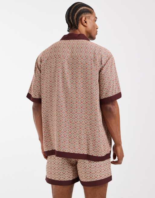 ASOS DESIGN - Chemise décontractée d'ensemble avec col à revers, bordure et imprimé géométrique - Orange, 5 de 5