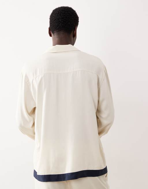ASOS DESIGN - Chemise décontractée d'ensemble avec col à revers et broderie sur la poitrine - Crème, 3 de 5