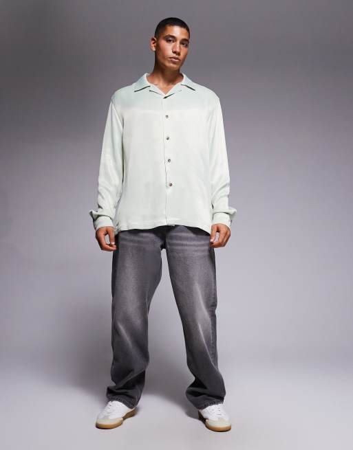 ASOS DESIGN - Chemise décontractée effet satiné avec col à revers - Vert sauge, 2 de 5