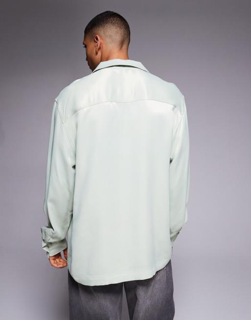 ASOS DESIGN - Chemise décontractée effet satiné avec col à revers - Vert sauge, 3 de 5